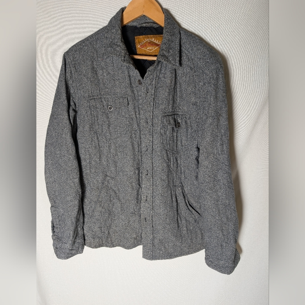 Men's Red Camel Grey Quilted Lightweight Long Sleeve Collared Button Jacket Sz L